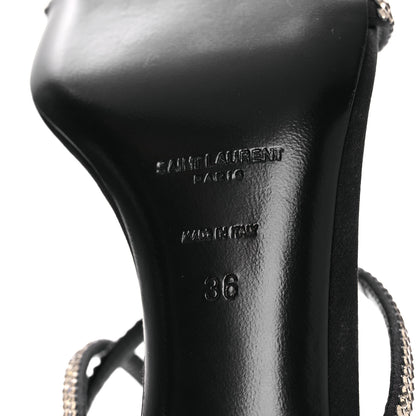 Saint Laurent Crepe Satin Strass Baliqua 55 Ankle Strap Sandals 36 Black Greige 8 of 11
