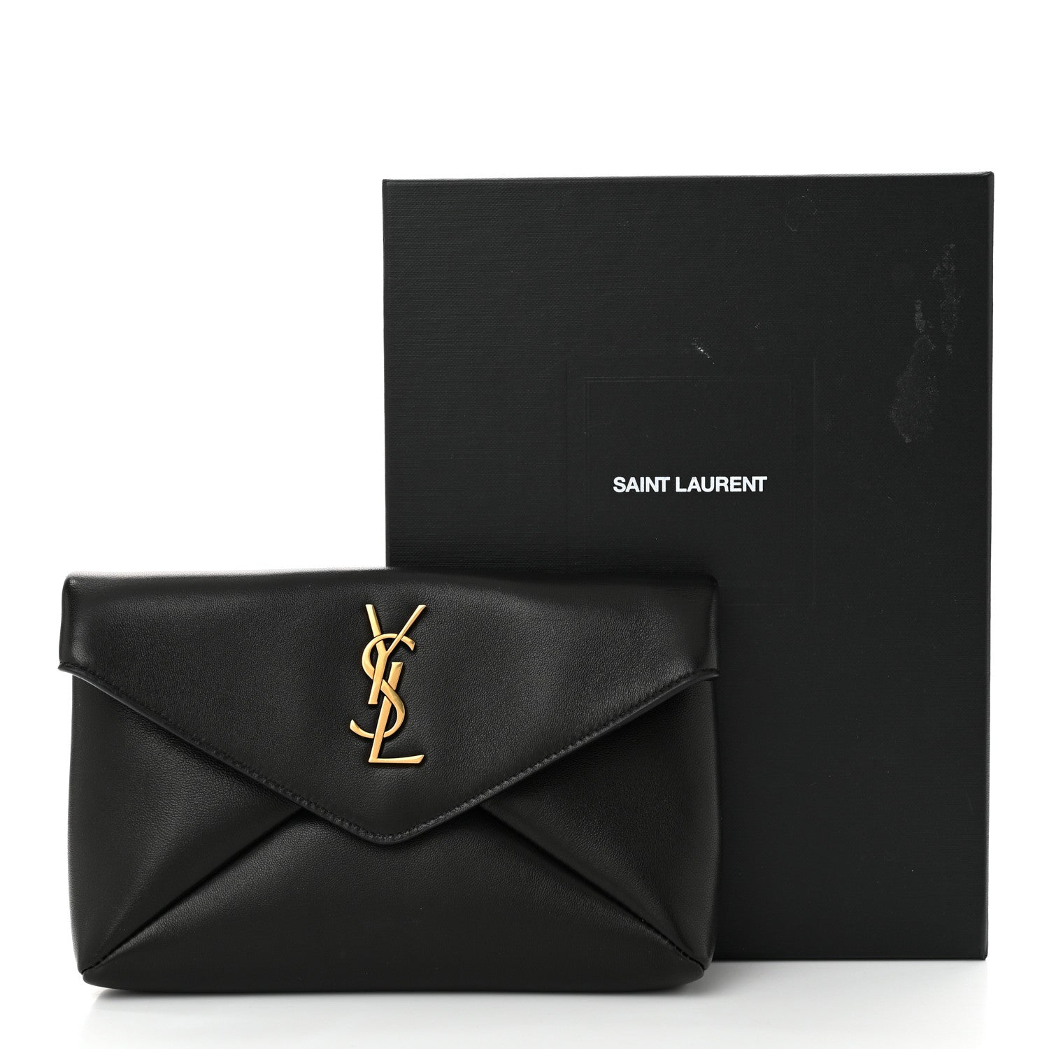 Saint Laurent Lambskin Small Cassandre Envelope Pouch Black 8 of 8