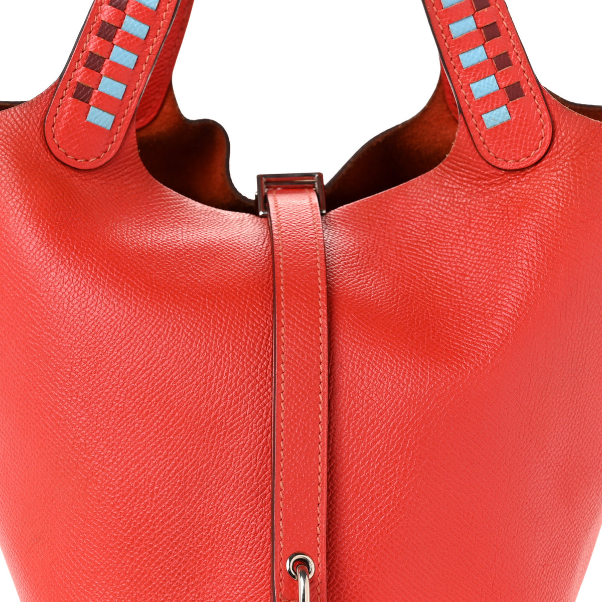 Epsom Tressage De Cuir Picotin Lock 18 PM Capucine Celeste Rouge H