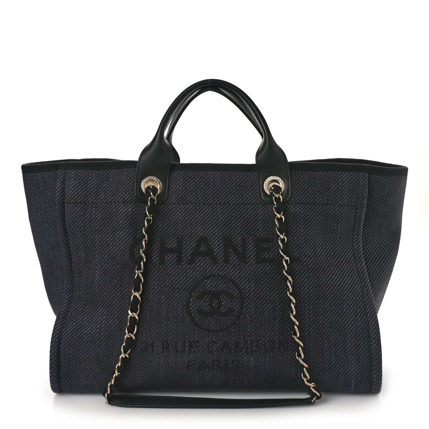 Mixed Fibers Calfskin Medium Deauville Tote Black