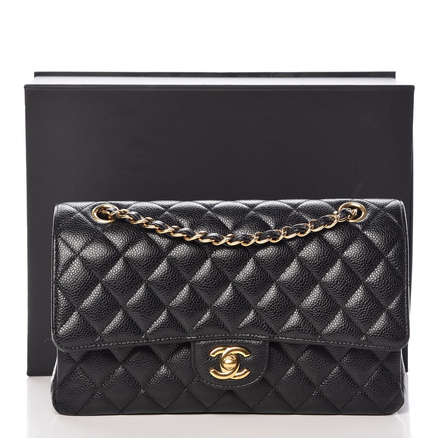 Caviar Quilted Medium Double Flap Black