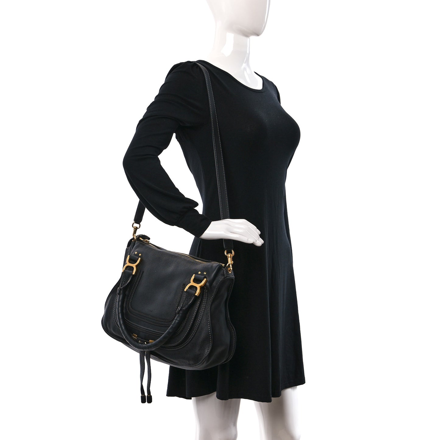 Calfskin Medium Marcie Satchel Black