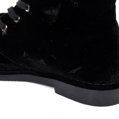 Chanel Velvet CC Lace Up Boots 36.5 Black 9 of 13