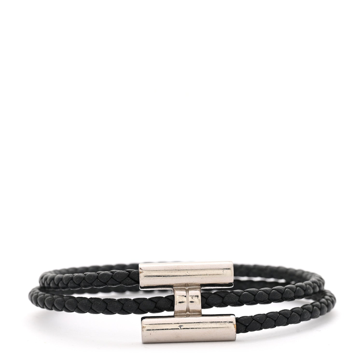 Hermes Swift Double Wrap Cord Tournis Tresse Bracelet Black 1 of 5