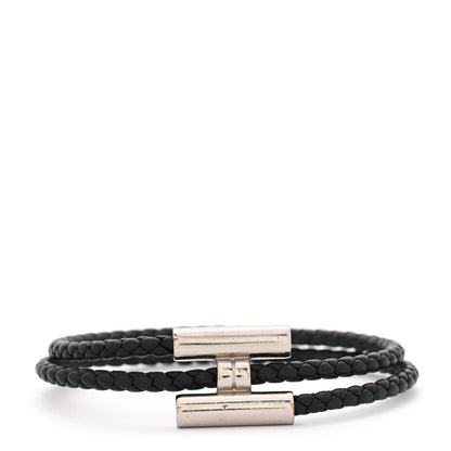 Hermes Swift Double Wrap Cord Tournis Tresse Bracelet Black 1 of 5