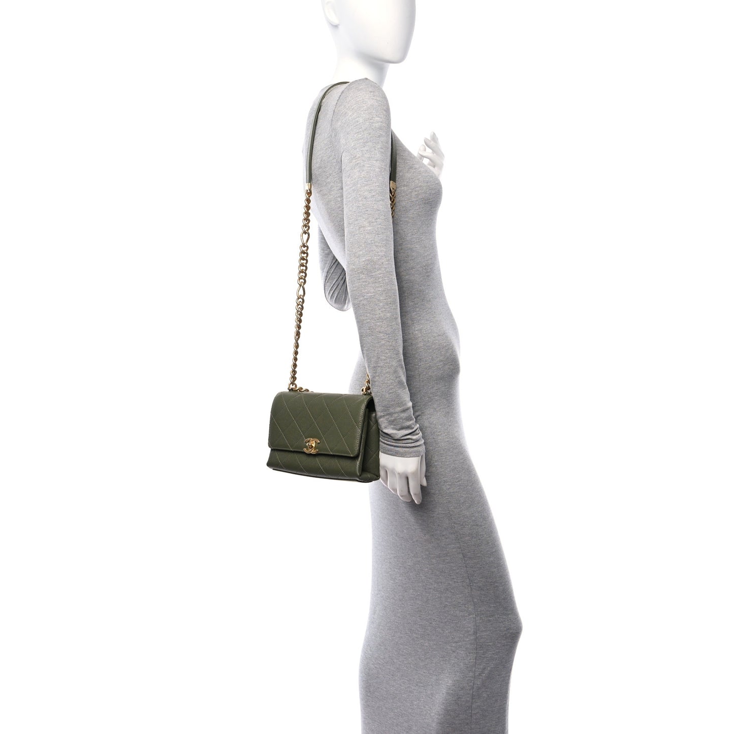 Caviar Quilted Mini Bracelet On Chain Flap Green