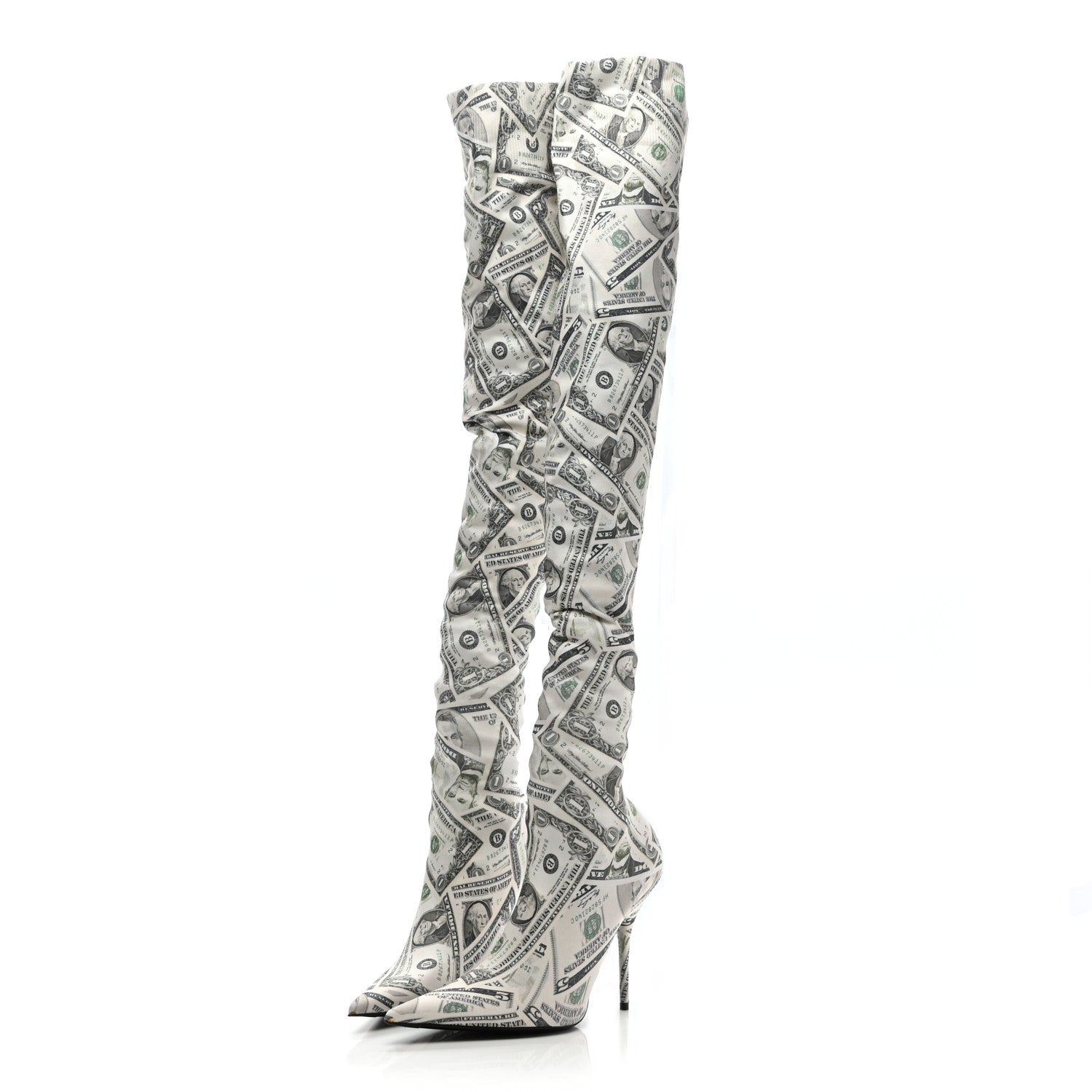Balenciaga Spandex Dollars Print Pointed Toe Knife Thigh High Boots 38.5 Green 3 of 8