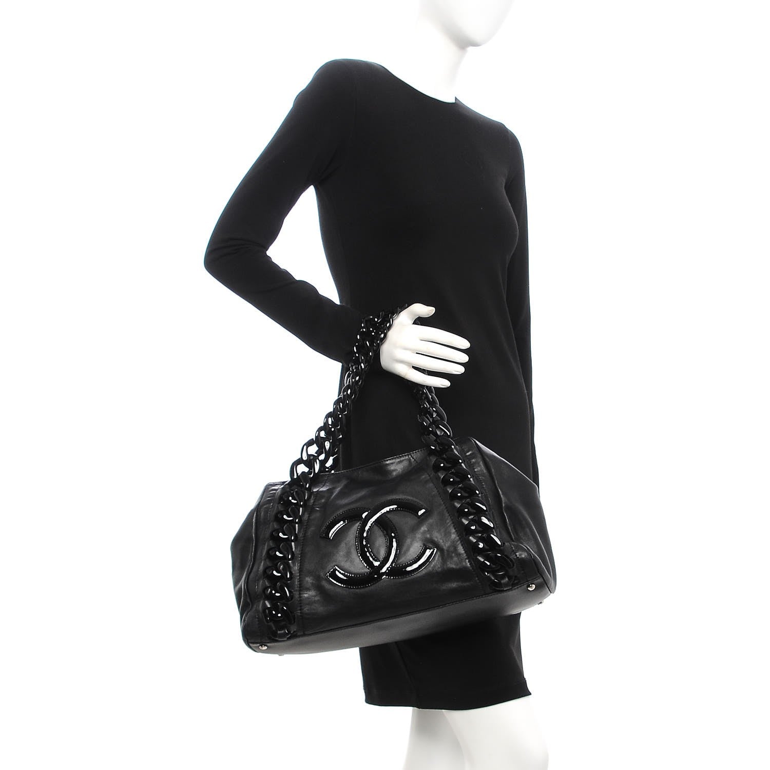 Chanel Calfskin Modern Chain Rhodoid East West Tote Black 2 of 9