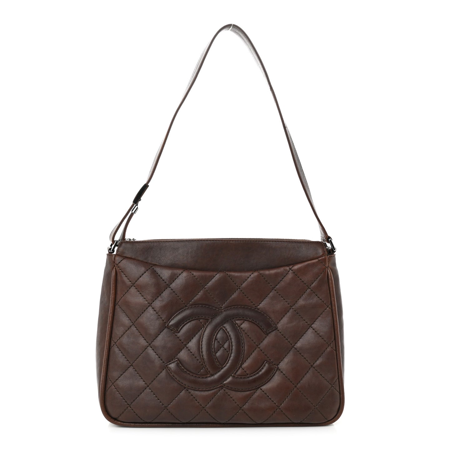 Calfskin Quilted CC Shoulder Bag Dark Brown