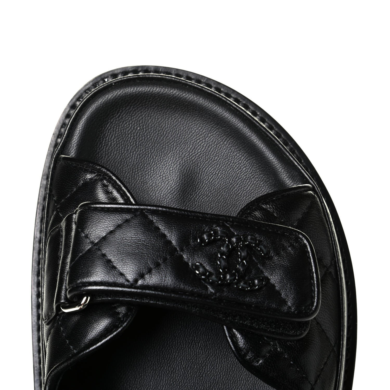 Chanel Lambskin Velcro Dad Sandals 38 Black 6 of 6