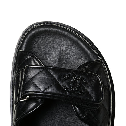 Chanel Lambskin Velcro Dad Sandals 38 Black 6 of 6