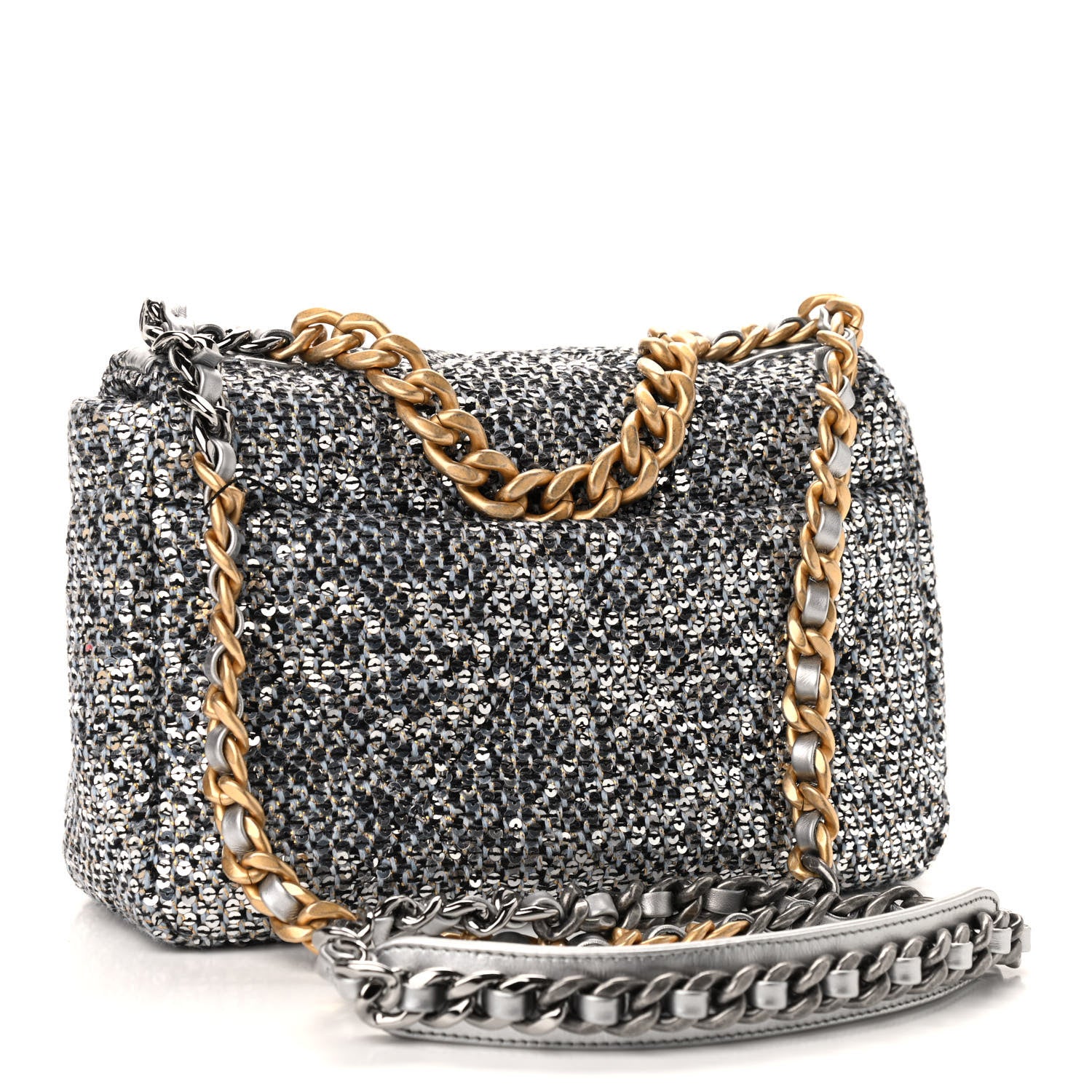 Chanel Sequin Quilted Medium Chanel 19 Flap Silver 3 of 9