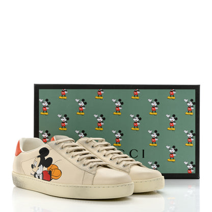 Gucci X DISNEY Miro Soft Calfskin Mickey Mouse Print Mens Ace Sneakers 8.5 Ivory Deep Orange 9 of 9