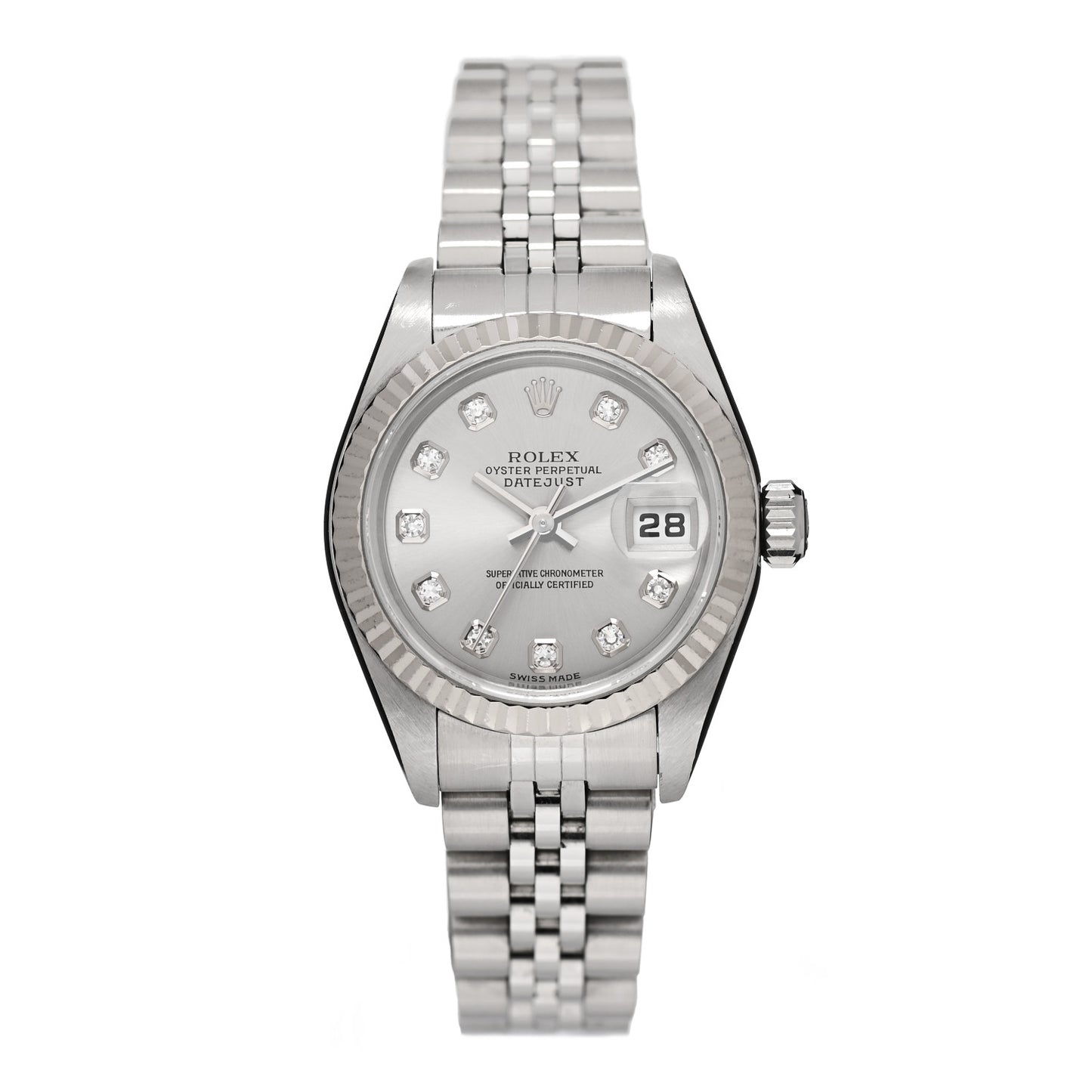Stainless Steel 18K White Gold Diamond 26mm Oyster Perpetual Datejust Watch Silver 79174