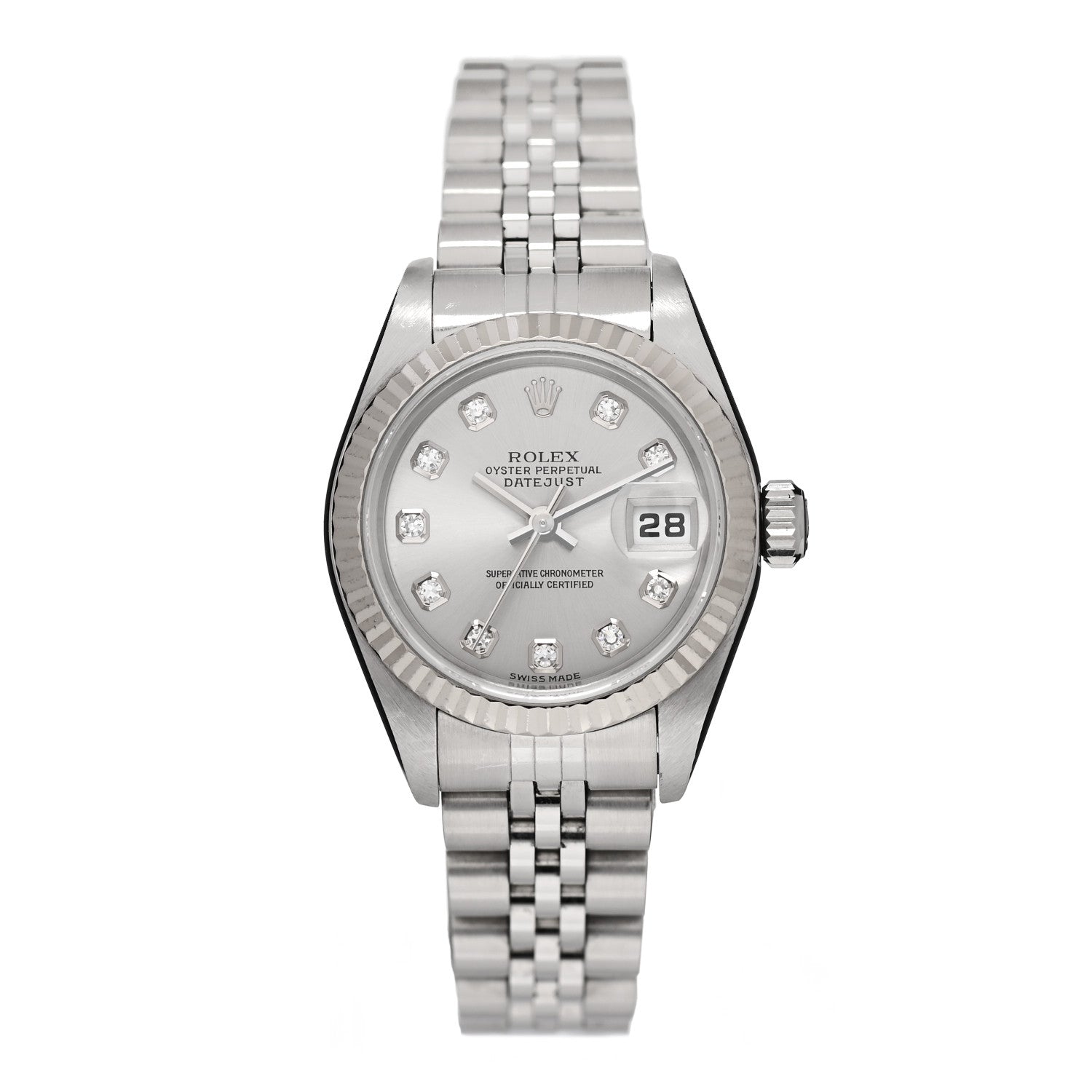 Rolex Stainless Steel 18K White Gold Diamond 26mm Oyster Perpetual Datejust Watch Silver 79174 1 of 4