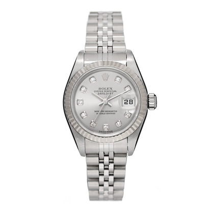 Rolex Stainless Steel 18K White Gold Diamond 26mm Oyster Perpetual Datejust Watch Silver 79174 1 of 4