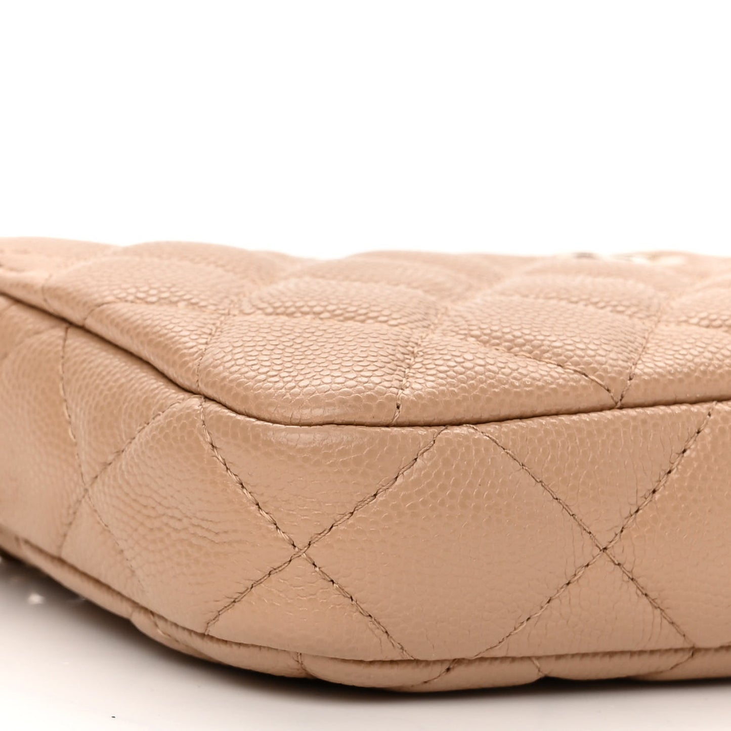 Caviar Quilted Small Clutch With Chain Beige