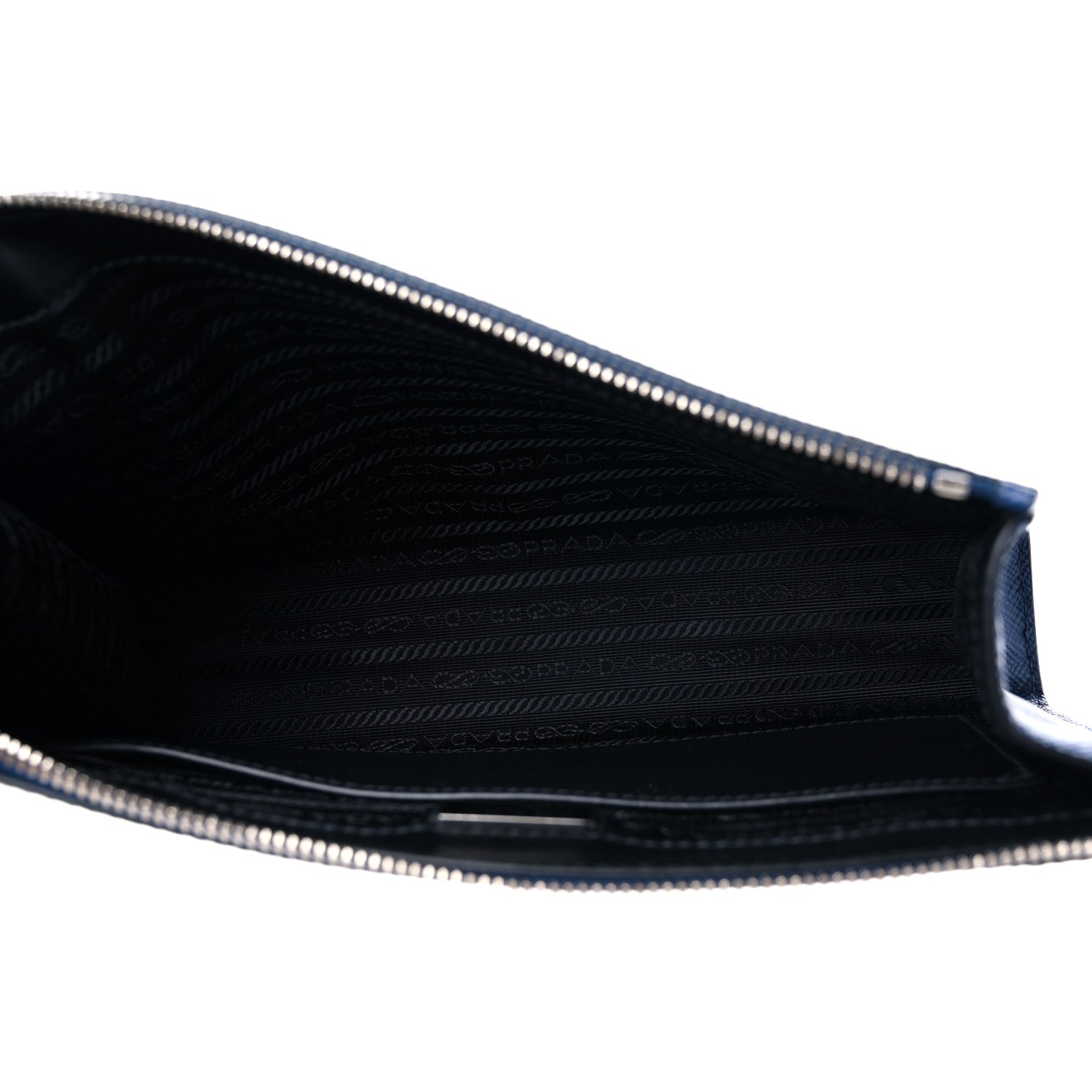 Prada Saffiano Cuir Triangle Logo Embossed Wristlet Pouch Bluette 5 of 8
