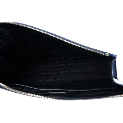 Prada Saffiano Cuir Triangle Logo Embossed Wristlet Pouch Bluette 5 of 8