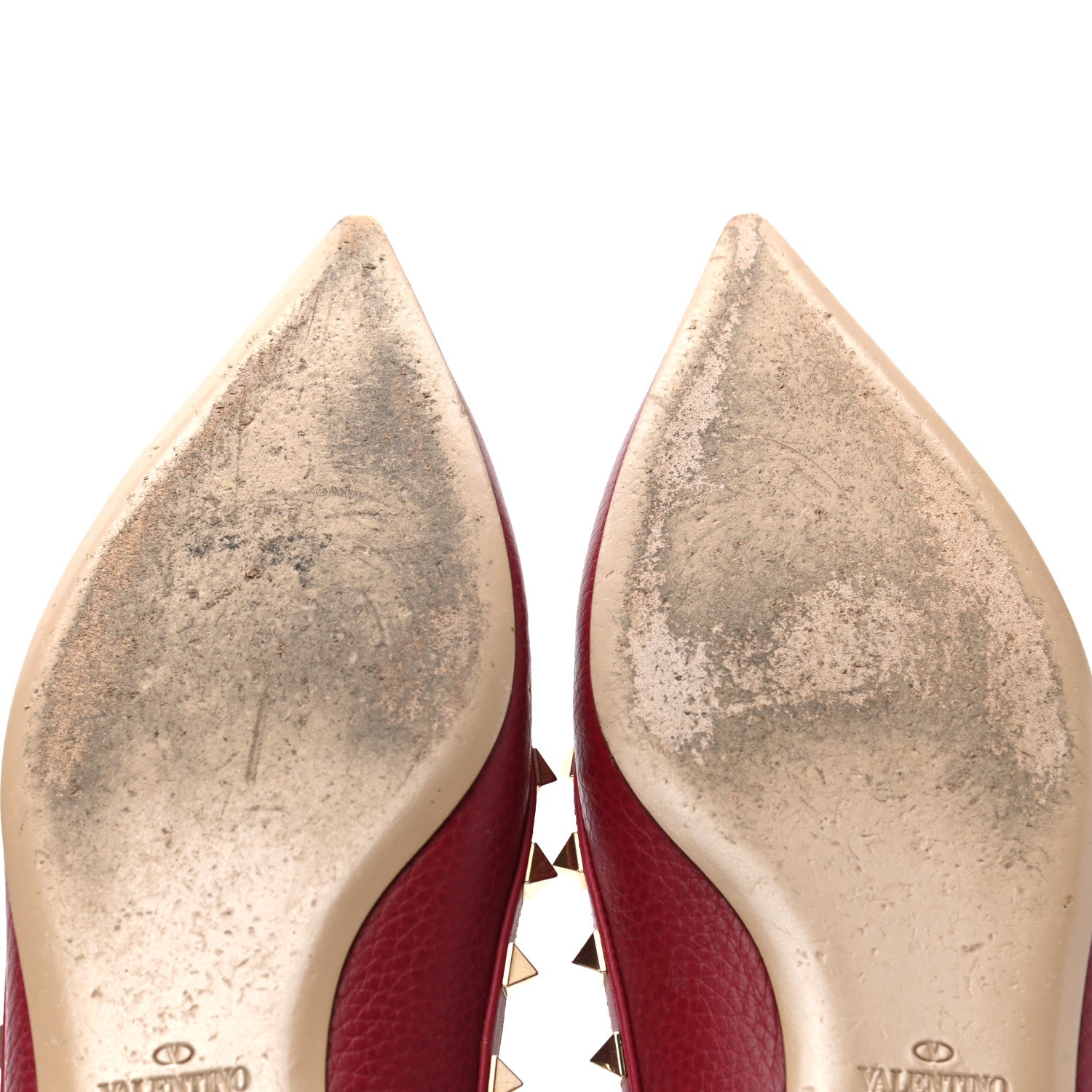 Valentino Garavani Pebbled Calfskin Rockstud Ballerina Flats 38 Scarlet 9 of 10