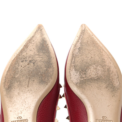 Valentino Garavani Pebbled Calfskin Rockstud Ballerina Flats 38 Scarlet 9 of 10