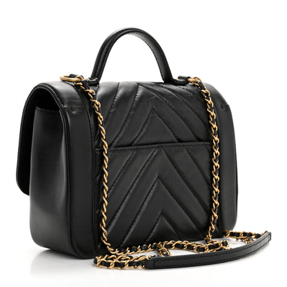 Chanel Calfskin Chevron Quilted Top Handle Flap Black 3 of 10