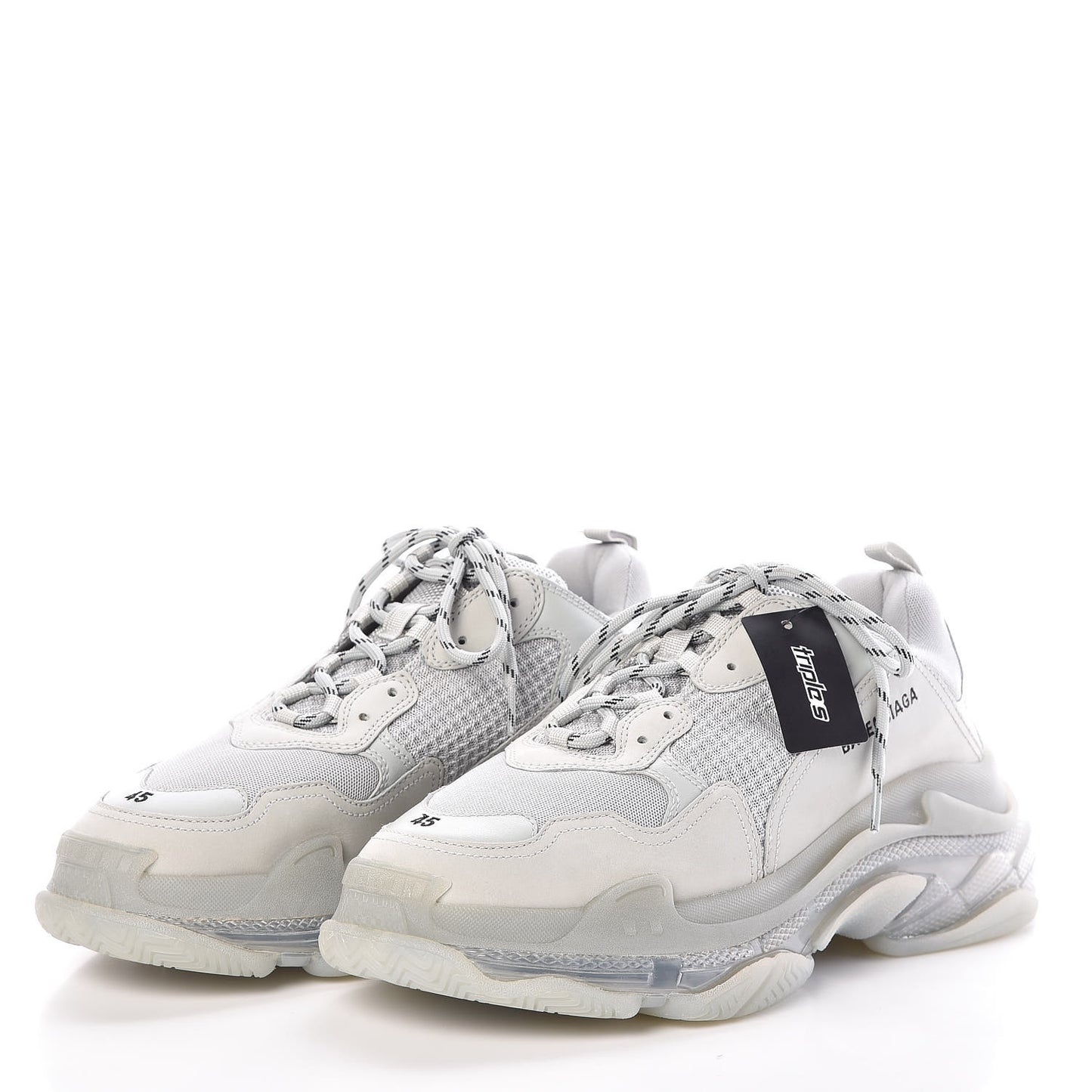 Fabric Mesh Clear Sole Mens Triple S Sneakers 45 Pearl Grey