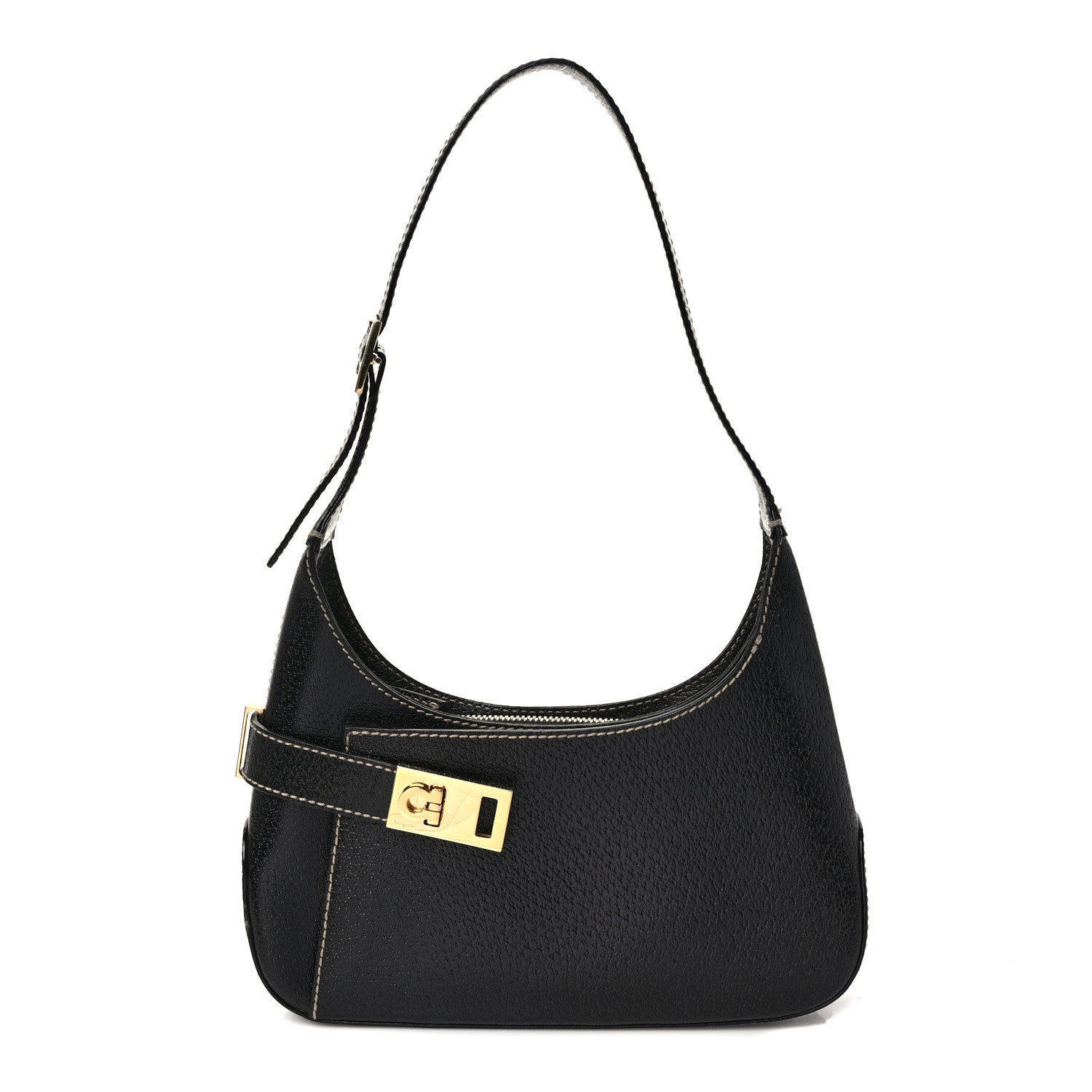 Salvatore Ferragamo Pigskin Gancini Hobo Black 1 of 8