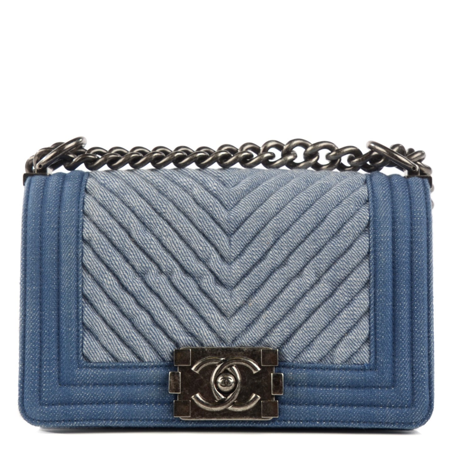 Denim Chevron Small Boy Flap Blue