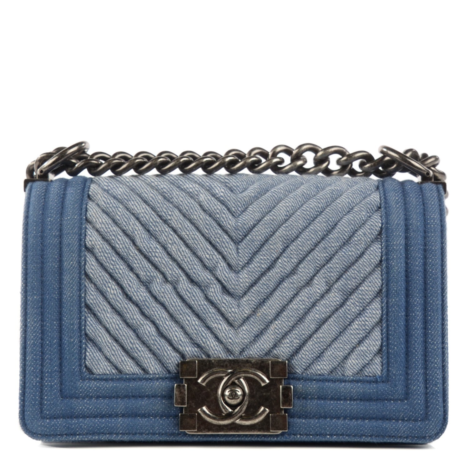 Chanel Denim Chevron Small Boy Flap Blue 1 of 12
