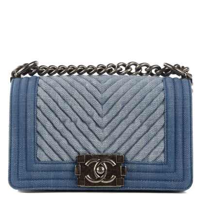 Chanel Denim Chevron Small Boy Flap Blue 1 of 12