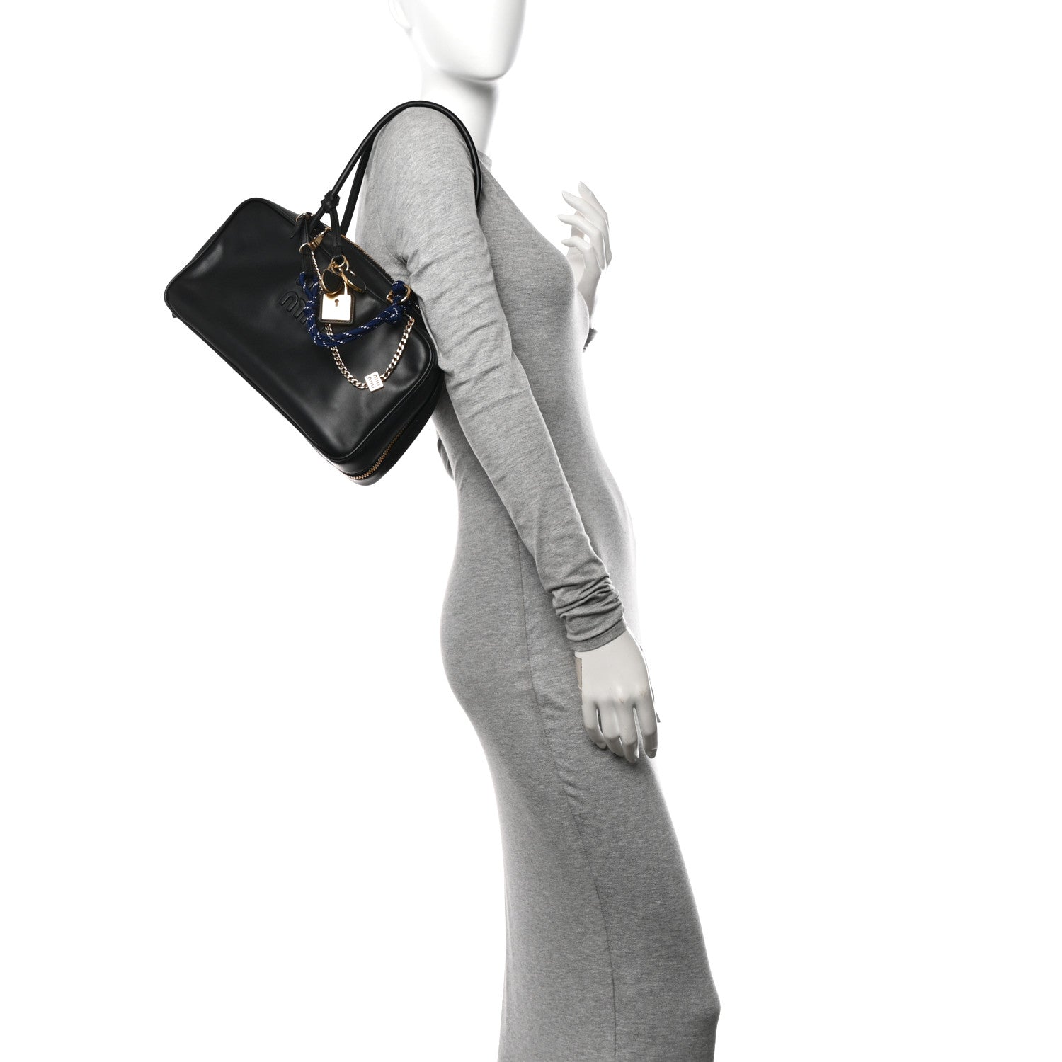 Miu Miu Calfskin Softy Medium Beau Top Handle Bag Black 2 of 9
