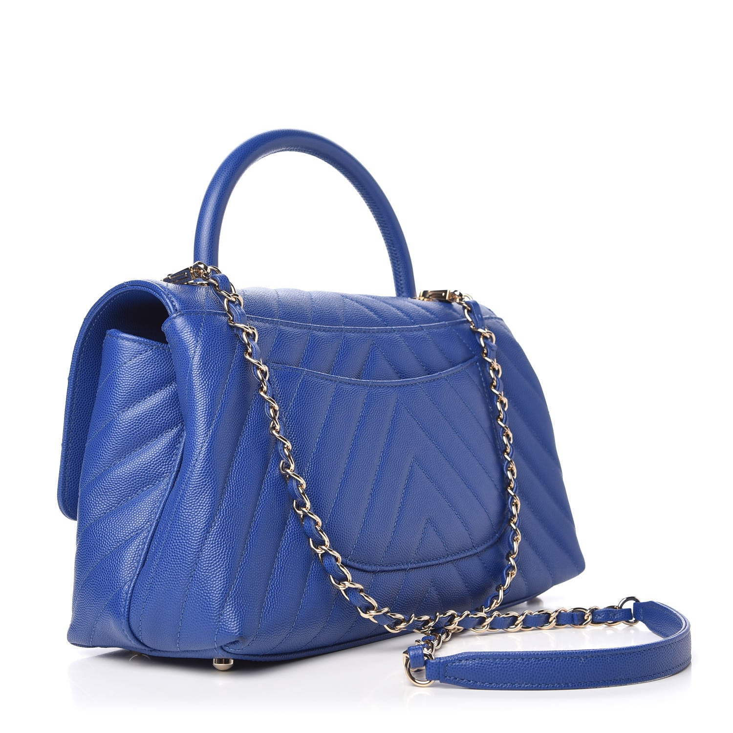 Chanel Caviar Chevron Quilted Small Coco Handle Flap Blue 3 of 10