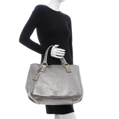 Prada Metallic Vitello Daino Shopping Tote Acciaio 2 of 8