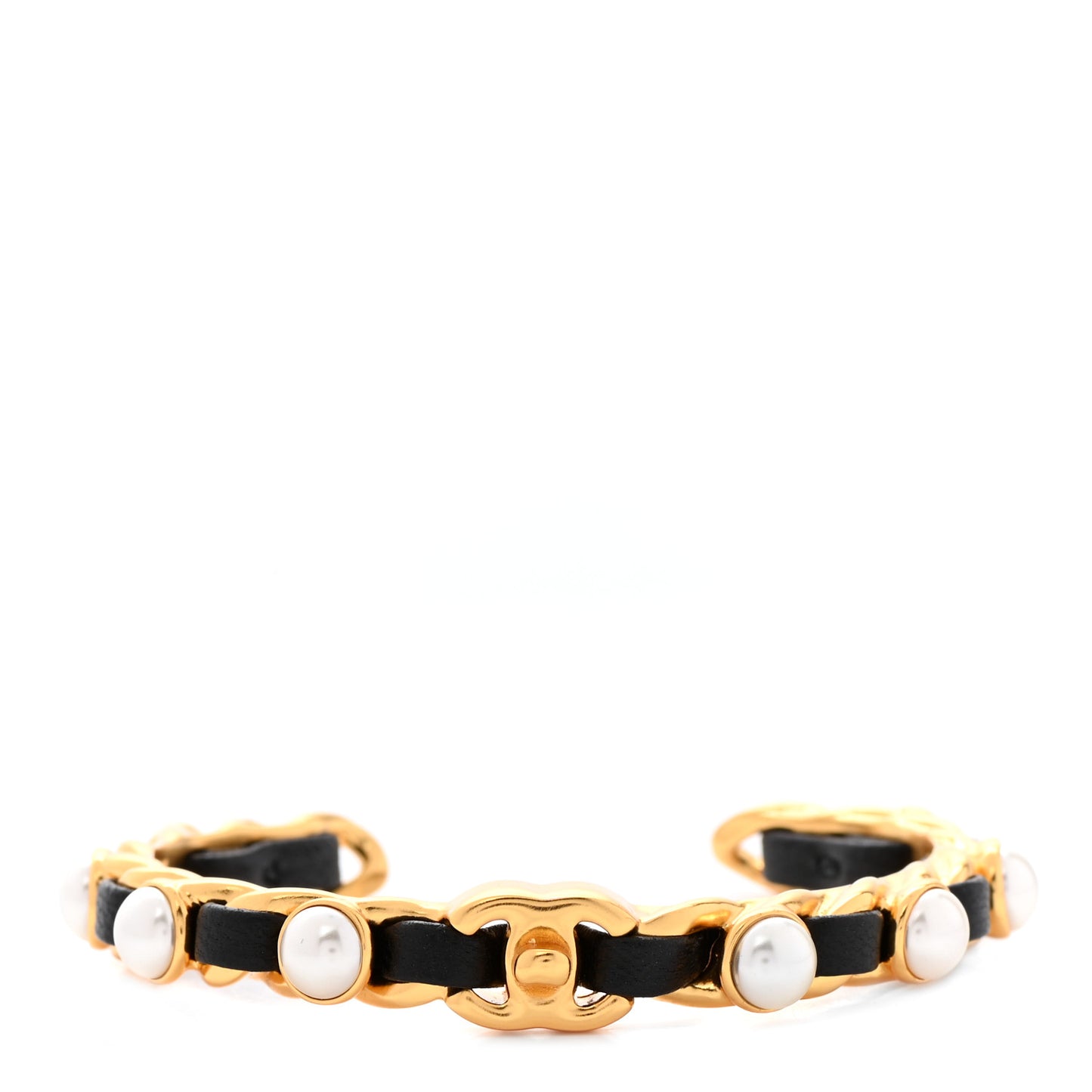 Lambskin Pearl CC Cuff Bracelet S Black Gold