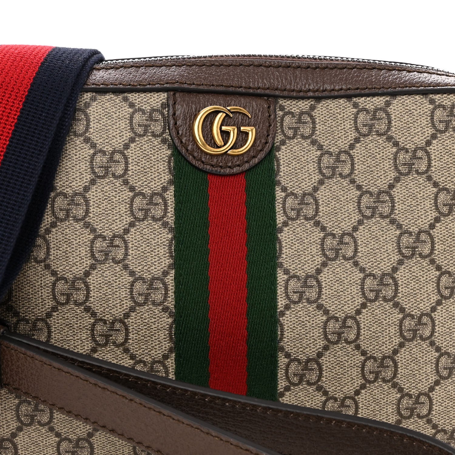Gucci GG Supreme Monogram Textured Dollar Calfskin Web Ophidia Wristlet Shoulder Bag Beige Ebony New Acero 7 of 9