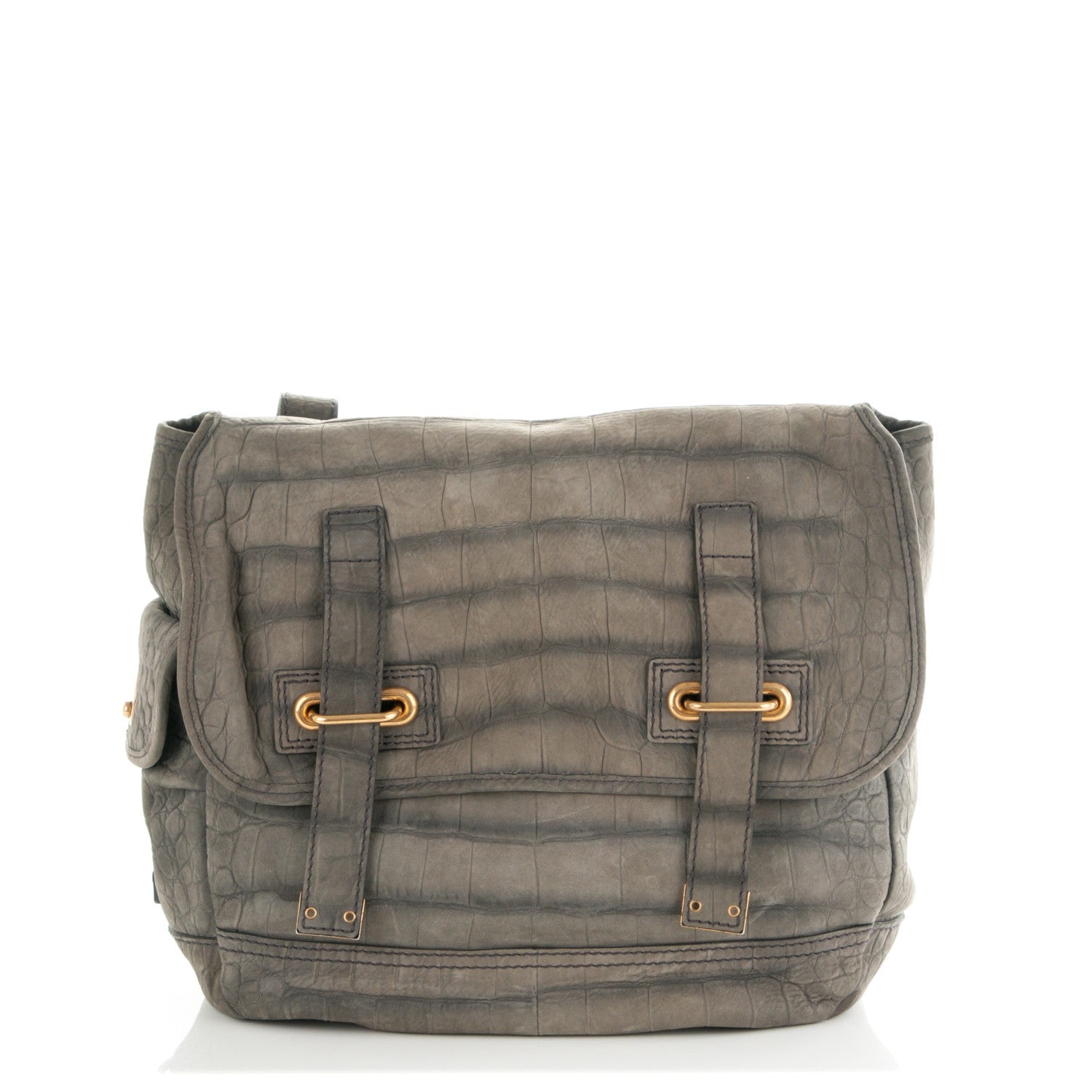 Saint Laurent Crocodile Embossed Nubuck Besace Shoulder Bag Anthracite 1 of 8
