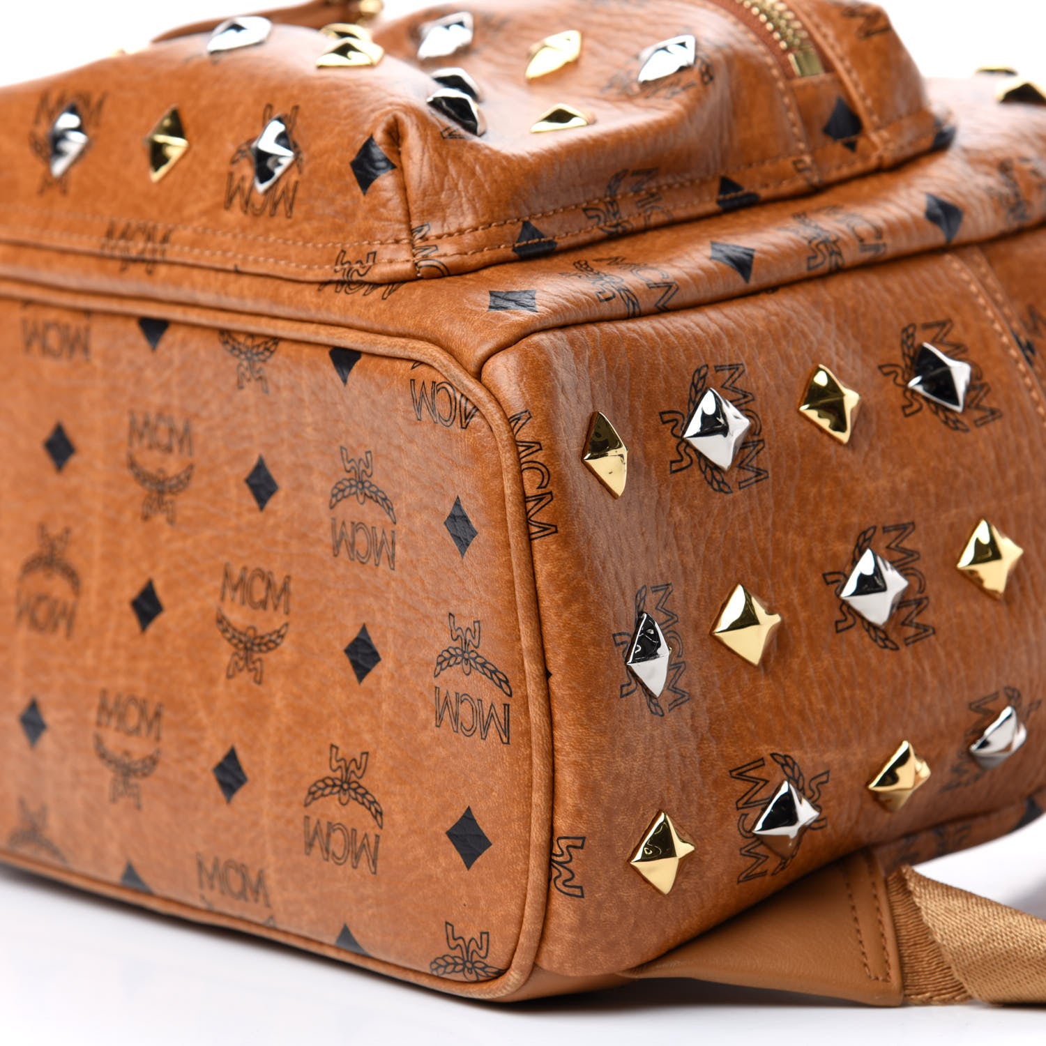 MCM Visetos Studded Small Stark Backpack Cognac 7 of 7