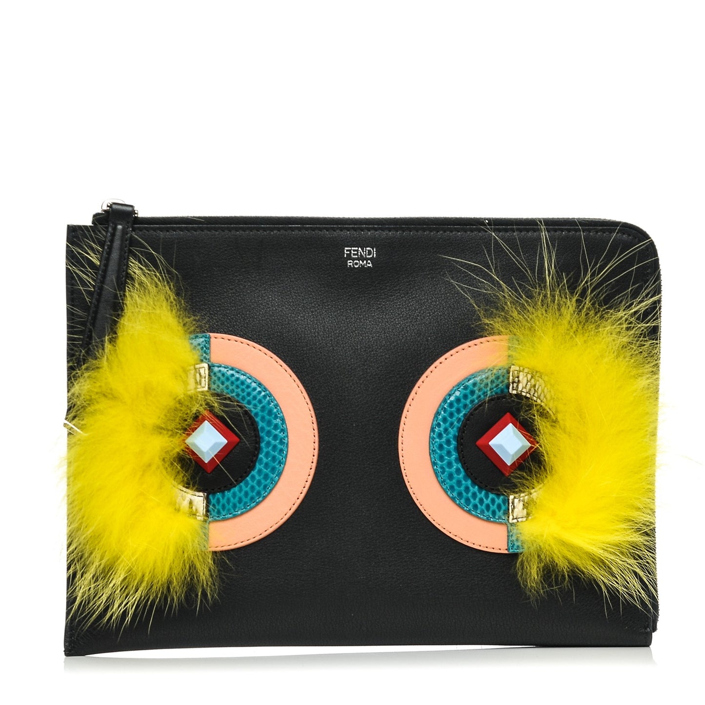 Vitello Dolce Fox Elaphe Ayers Hypnoteyes Zip Around Pouch Black Giallo Multicolor