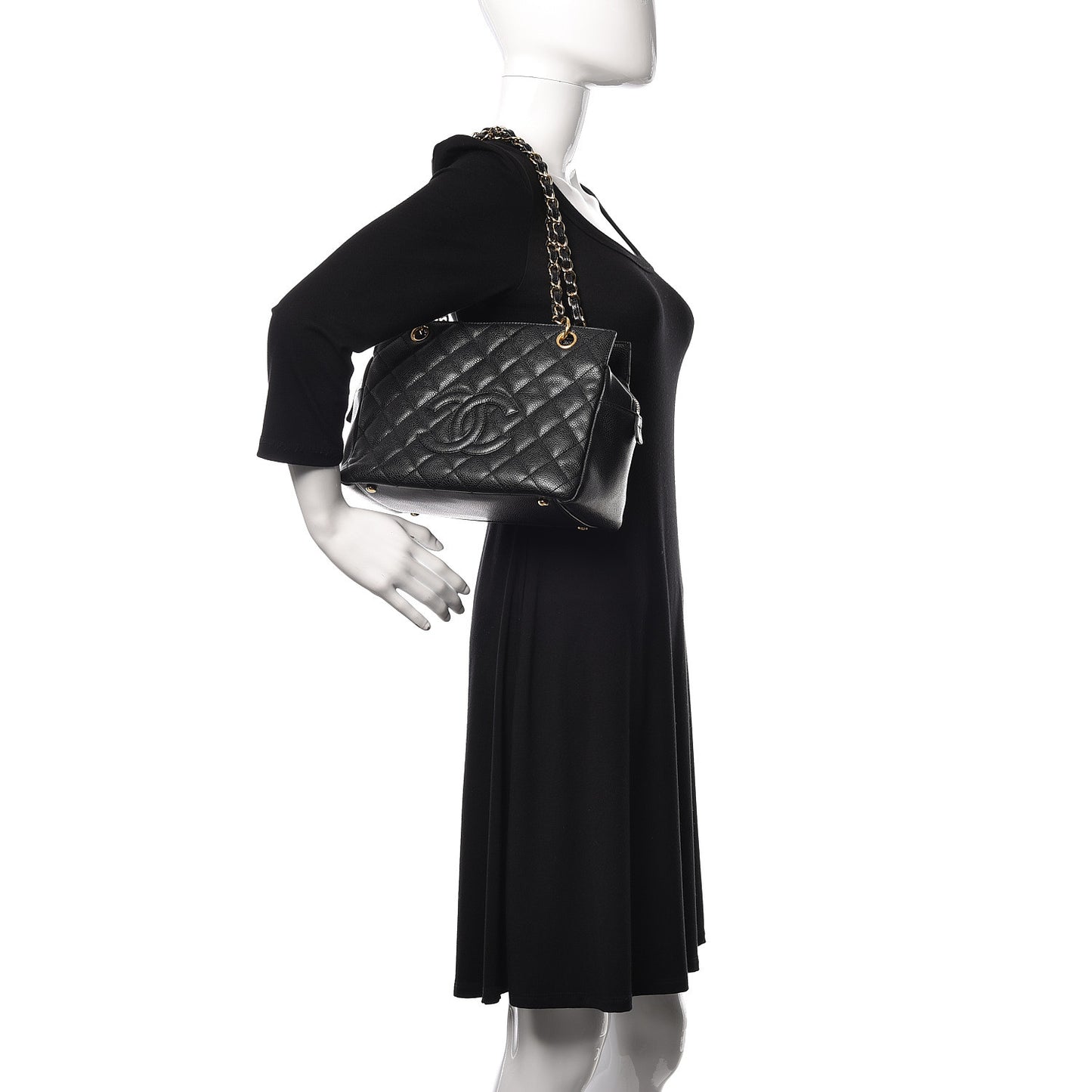 Caviar Quilted Petit Timeless Tote PTT Black