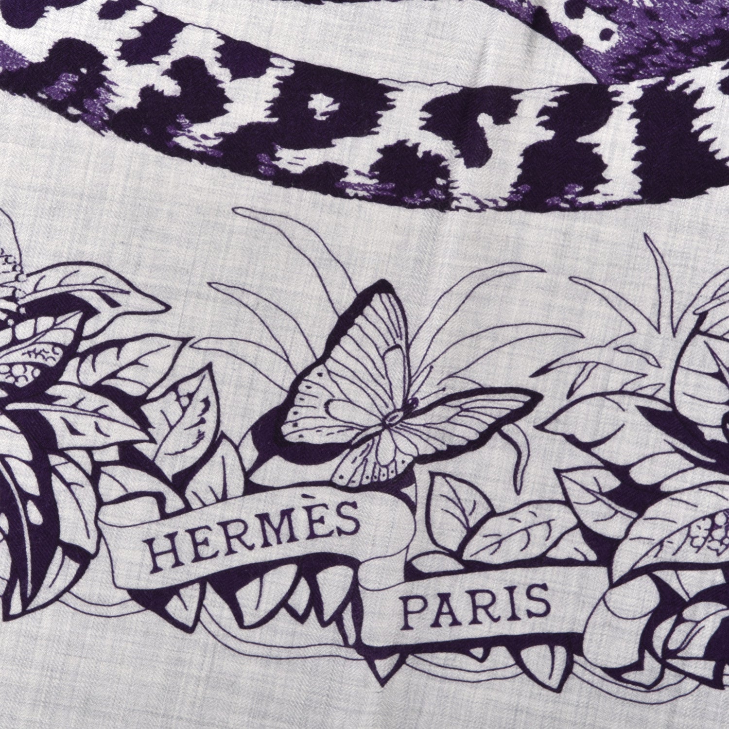 Hermes Cashmere Silk Jungle Love Tattoo Shawl 140 Gris Chine Iris 2 of 4