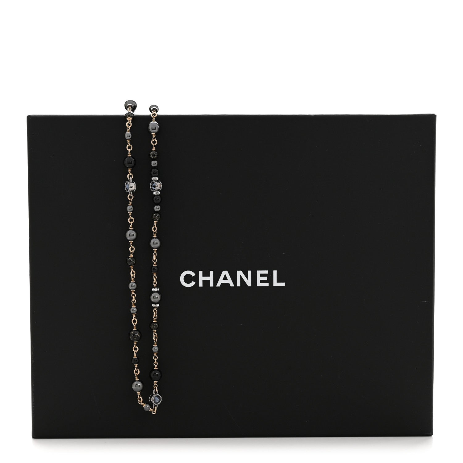 Chanel Pearl Bead Crystal CC Long Necklace Black Gold 6 of 6