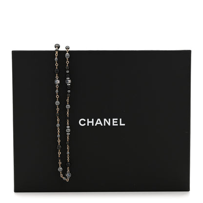 Chanel Pearl Bead Crystal CC Long Necklace Black Gold 6 of 6