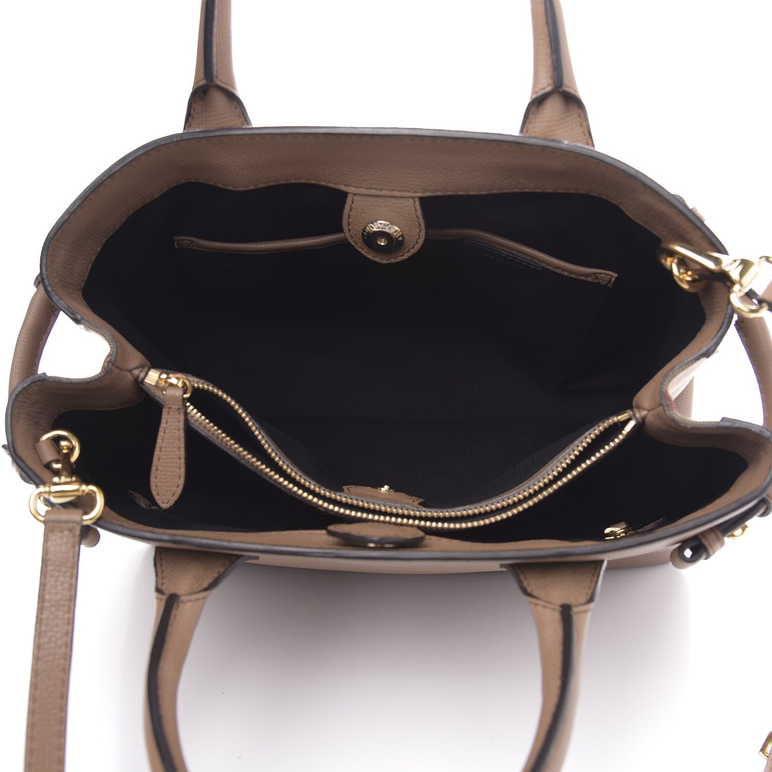 Burberry Grainy Calfskin House Check Medium Banner Tote Dark Sand 5 of 10