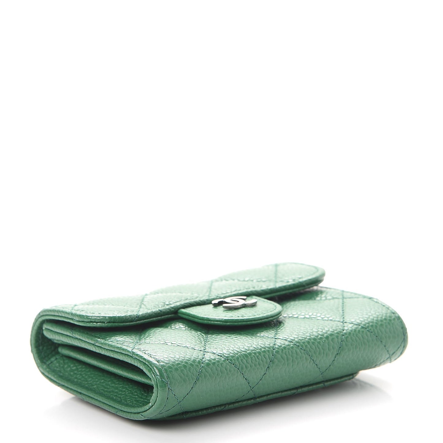 Caviar Quilted Flap Card Holder Green