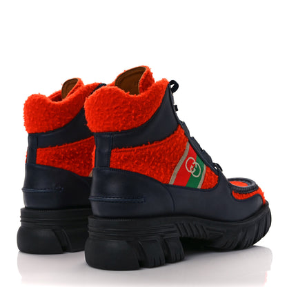 Gucci Casy Wool Quebec Calfskin Web Mens Interlocking G Lace Up Combat Boots Bitter Blue 4 of 9