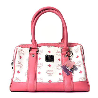 MCM Visetos Small Boston Bag Pink White 1 of 4