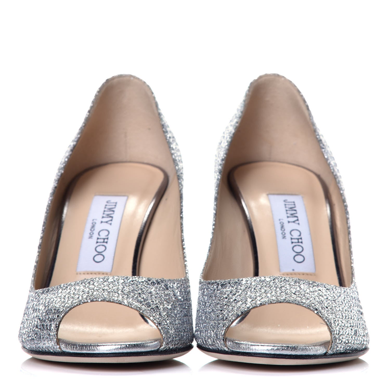Jimmy Choo Glitter Fabric Baxen Peep Toe Wedges 36.5 Silver 2 of 9