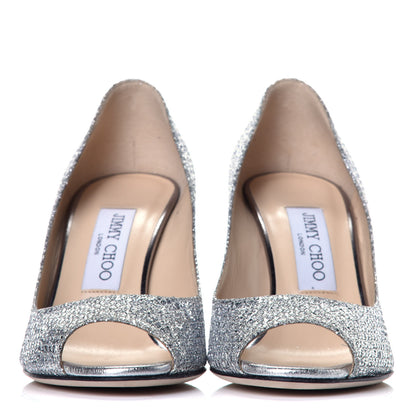 Jimmy Choo Glitter Fabric Baxen Peep Toe Wedges 36.5 Silver 2 of 9