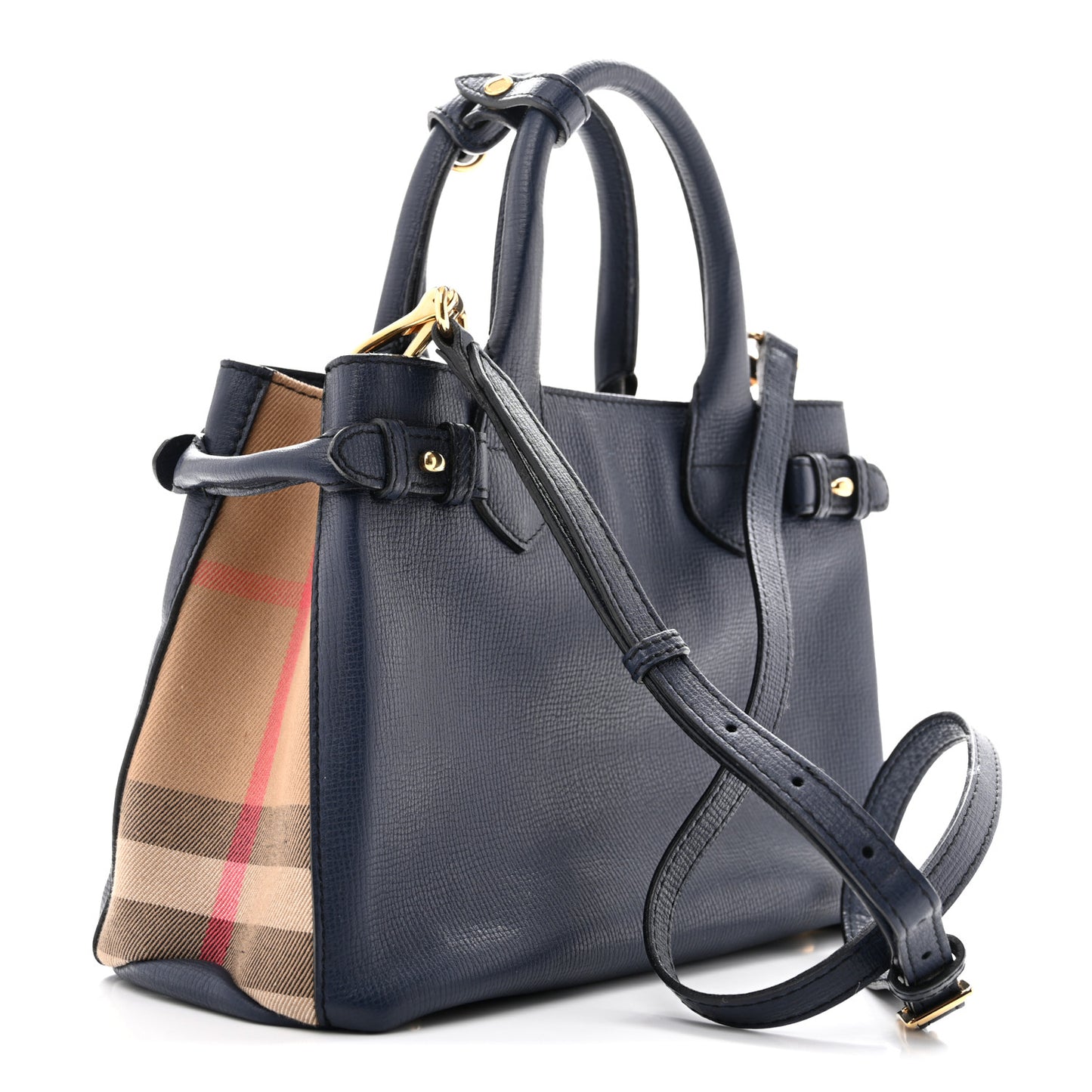 Grainy Calfskin House Check Small Banner Tote Ink Blue